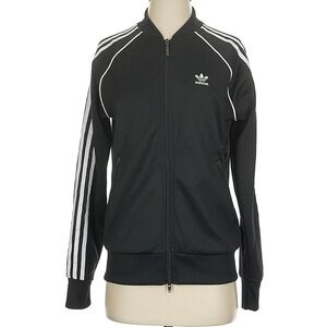 Adidas Women's Black Bomber Jacket with White Stripes